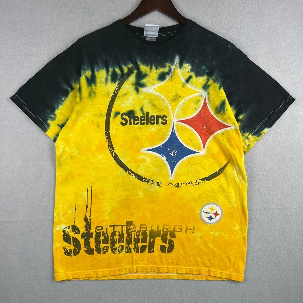 Pittsburgh Steelers NFL Football Black Gold Tie Dye Tee Shirt L